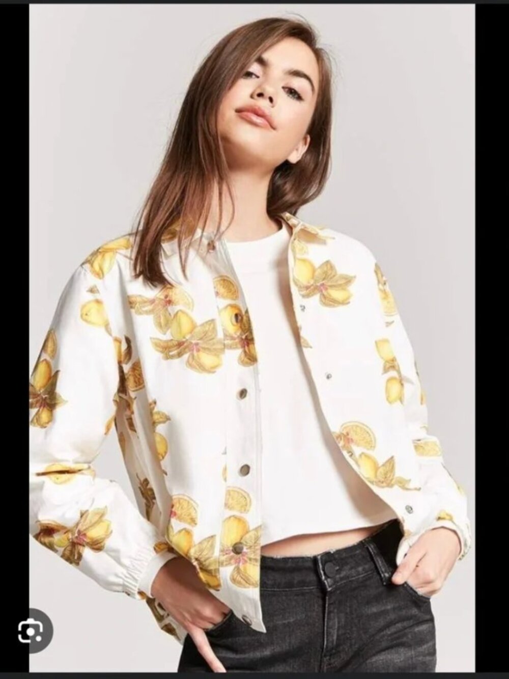 Forever 21 Lemon Print Bomber Jacket Small